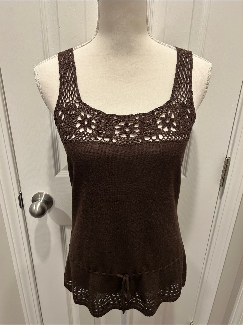 Small Ann Taylor Loft Crochet Yoke Knit Tank Top - Brown